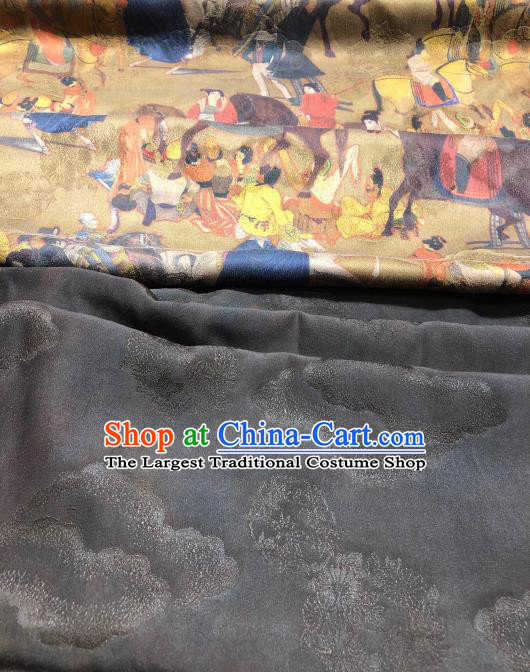 Asian Chinese Traditional Tang Dynasty Pattern Design Yellow Gambiered Guangdong Gauze Fabric Silk Material