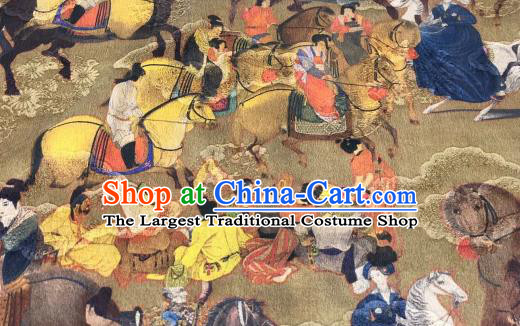Asian Chinese Traditional Tang Dynasty Pattern Design Yellow Gambiered Guangdong Gauze Fabric Silk Material