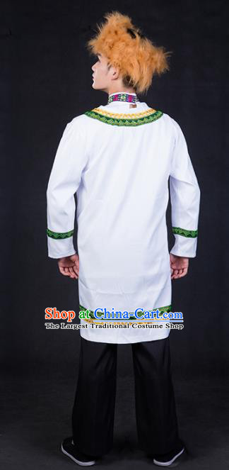 Chinese Traditional Kazak Nationality Festival Compere White Outfits Ethnic Minority Folk Dance Stage Show Costume for Men
