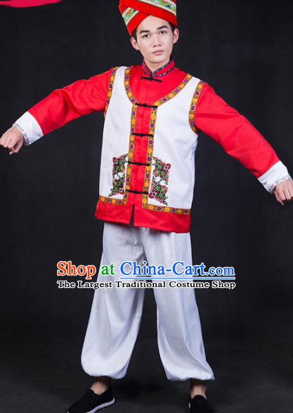 Chinese Traditional Zhuang Nationality Festival Compere Outfits Ethnic Minority Folk Dance Stage Show Costume for Men