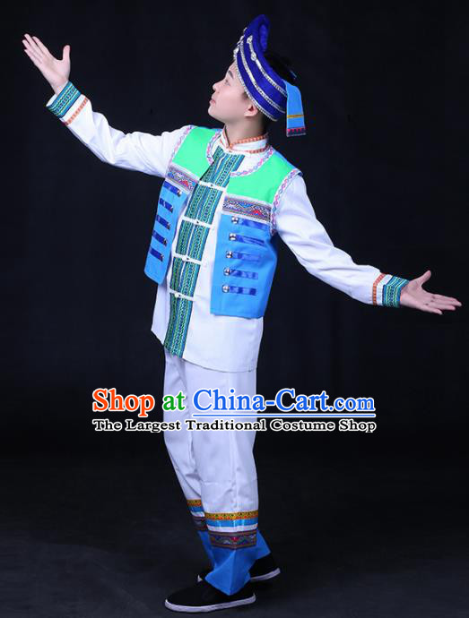 Chinese Traditional Buyei Nationality Festival Compere Outfits Ethnic Minority Folk Dance Stage Show Costume for Men