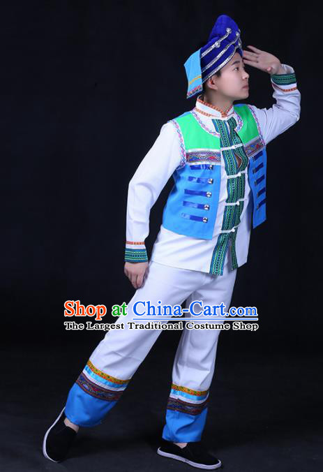 Chinese Traditional Buyei Nationality Festival Compere Outfits Ethnic Minority Folk Dance Stage Show Costume for Men