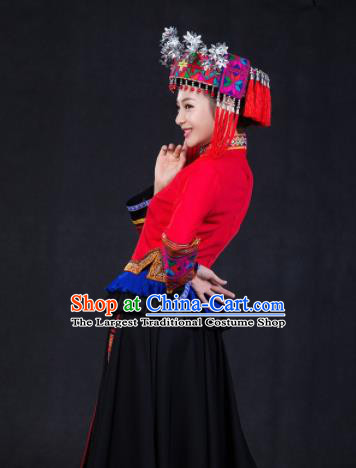 Chinese Traditional Yao Nationality Stage Show Bride Dress Ethnic Minority Folk Dance Costume for Women
