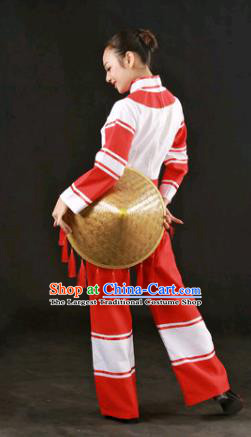 Chinese Traditional Maonan Nationality Red Outfits Ethnic Minority Folk Dance Stage Show Costume for Women