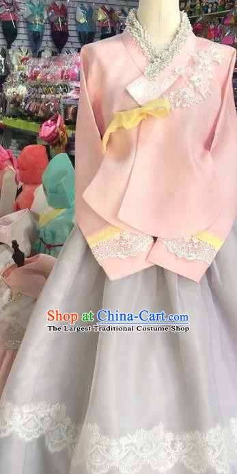 Korean Traditional Hanbok Pink Blouse and White Dress Asian Korea Princess Fashion Costume for Women