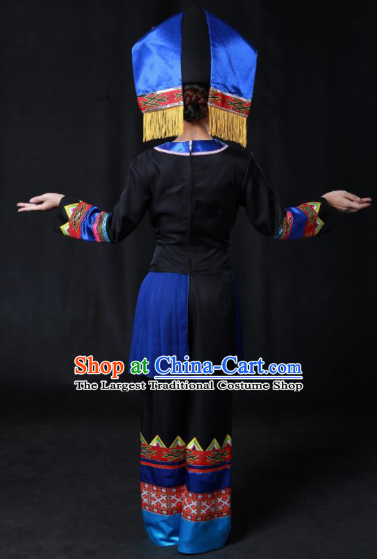 Chinese Traditional Guangxi Zhuang Nationality Stage Show Black Outfits Ethnic Minority Folk Dance Costume for Women