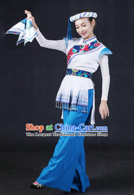 Chinese Traditional Tujia Nationality Stage Show Outfits Ethnic Minority Folk Dance Costume for Women