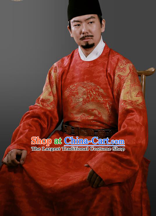 Chinese Ming Dynasty Royal Highness Embroidered Red Imperial Robe Ancient Emperor Costumes for Men