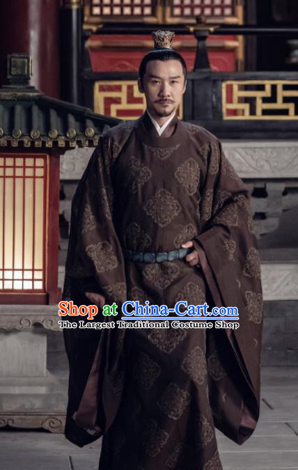 Drama Royal Nirvana Traditional Chinese Song Dynasty Emperor Xiao Ruijian Brown Clothing Ancient Imperator Costume for Men