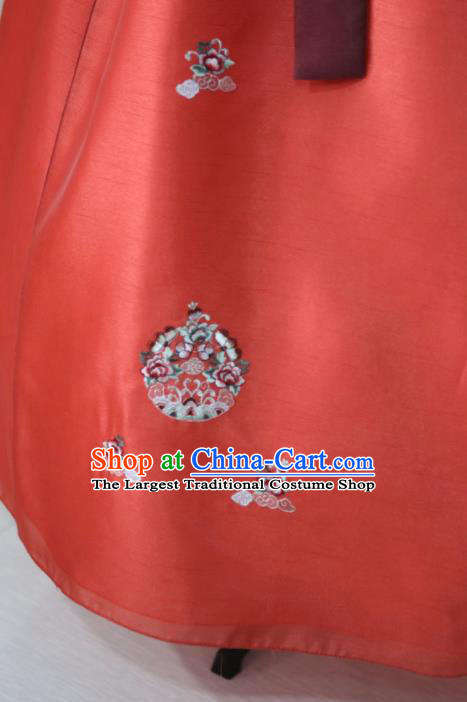 Korean Traditional Bride Garment Hanbok Embroidered Light Pink Blouse and Red Dress Outfits Asian Korea Fashion Costume for Women