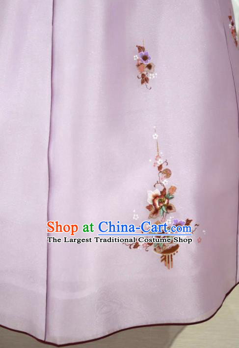 Korean Traditional Bride Garment Hanbok Embroidered Lilac Blouse and Pink Dress Outfits Asian Korea Fashion Costume for Women