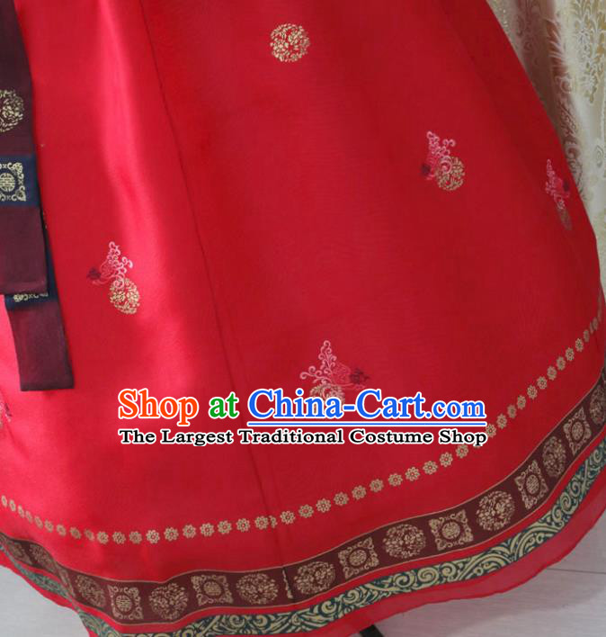 Korean Traditional Hanbok Deep Green Blouse and Red Dress Outfits Asian Korea Fashion Costume for Women