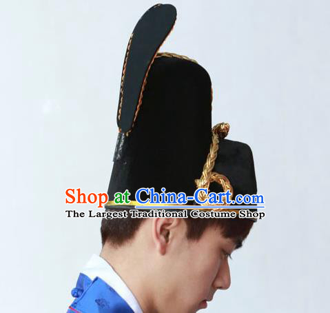 Korean Traditional King Black Hat Asian Korea Ancient Emperor Headwear for Men