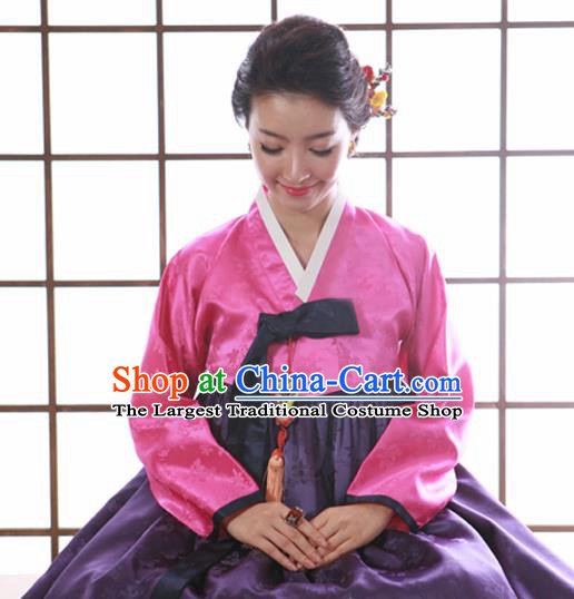 Korean Traditional Mother Hanbok Garment Pink Blouse and Purple Dress Asian Korea Fashion Costume for Women