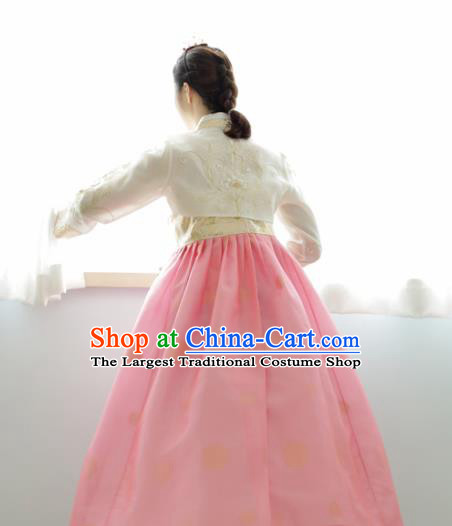 Korean Traditional Court Hanbok Garment White Blouse and Pink Dress Asian Korea Fashion Costume for Women