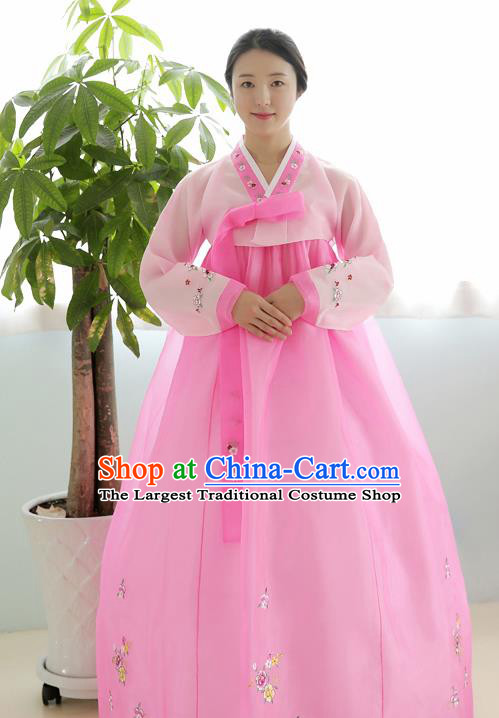 Korean Traditional Court Hanbok Garment Pink Blouse and Dress Asian Korea Fashion Costume for Women