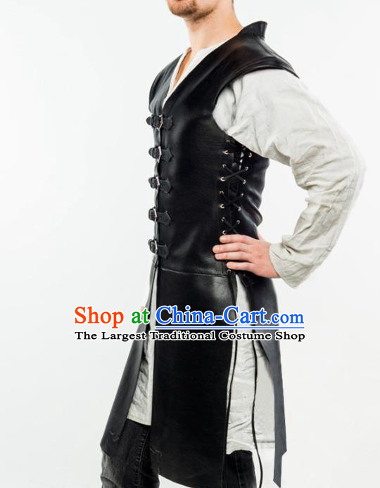 Western Middle Ages Drama Black Leather Vest European Traditional Knight Costume for Men