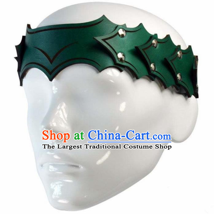 Western Middle Ages Hunter Green Leather Hair Clasp European Traditional Knight Headwear for Men