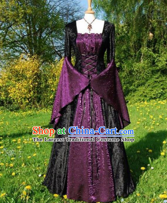 Western Halloween Middle Ages Cosplay Queen Purple Dress European Traditional Court Costume for Women