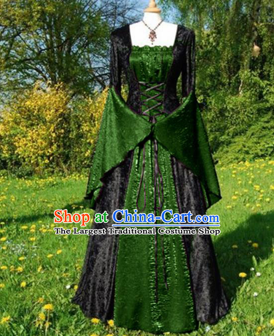 Western Halloween Middle Ages Cosplay Queen Green Dress European Traditional Court Costume for Women
