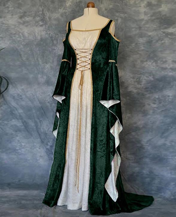 Western Halloween Cosplay Queen Green Dress European Traditional Middle Ages Court Costume for Women