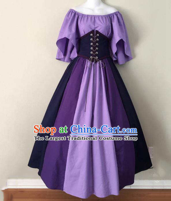 Western Halloween Cosplay Purple Dress European Traditional Middle Ages Court Costume for Women
