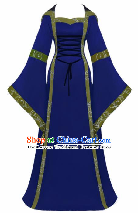 Western Halloween Cosplay Princess Royalblue Dress European Traditional Middle Ages Court Costume for Women