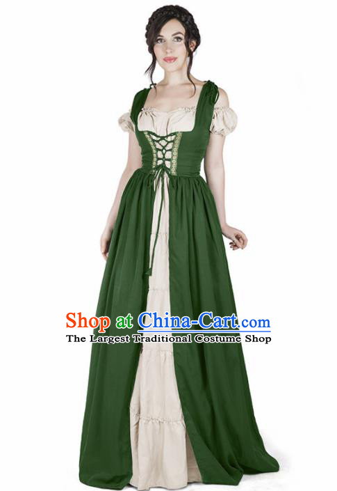 Western Halloween Cosplay Housemaid Green Dress European Traditional Middle Ages Female Civilian Costume for Women