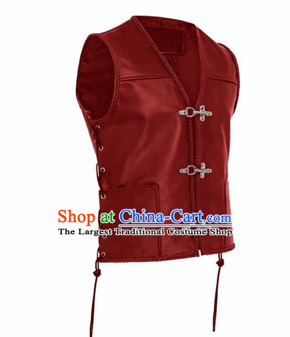 Western Middle Ages Drama Red Leather Vest European Traditional Knight Costume for Men