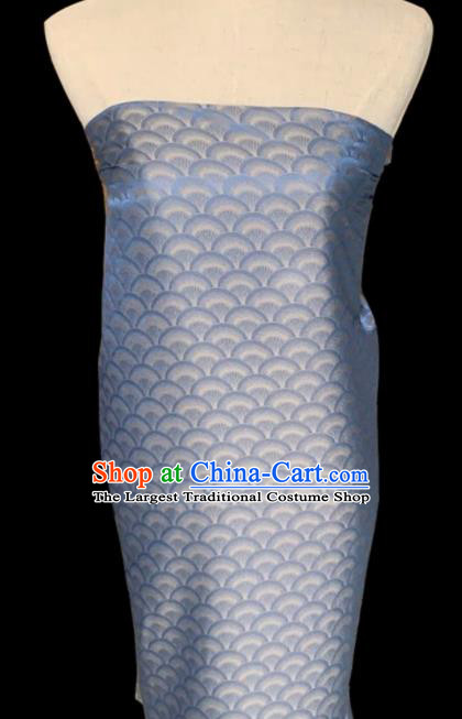 Asian Chinese Classical Scale Pattern Design Blue Brocade Jacquard Fabric Traditional Cheongsam Silk Material