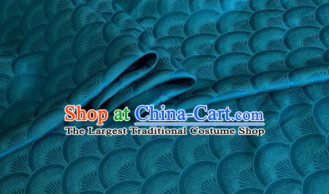 Asian Chinese Classical Scale Pattern Design Deep Blue Brocade Jacquard Fabric Traditional Cheongsam Silk Material