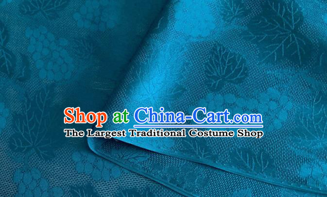 Asian Chinese Classical Maple Leaf Grape Pattern Design Deep Blue Brocade Jacquard Fabric Traditional Cheongsam Silk Material