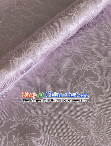 Asian Chinese Classical Peony Butterfly Pattern Design Light Purple Brocade Jacquard Fabric Traditional Cheongsam Silk Material
