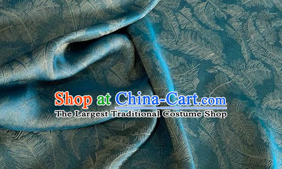 Asian Chinese Classical Feather Pattern Design Peacock Blue Brocade Jacquard Fabric Traditional Cheongsam Silk Material