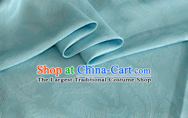 Asian Chinese Classical Feather Pattern Design Light Blue Brocade Jacquard Fabric Traditional Cheongsam Silk Material