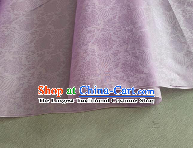 Asian Chinese Classical Phoenix Peony Pattern Design Lilac Organza Jacquard Fabric Traditional Cheongsam Silk Material