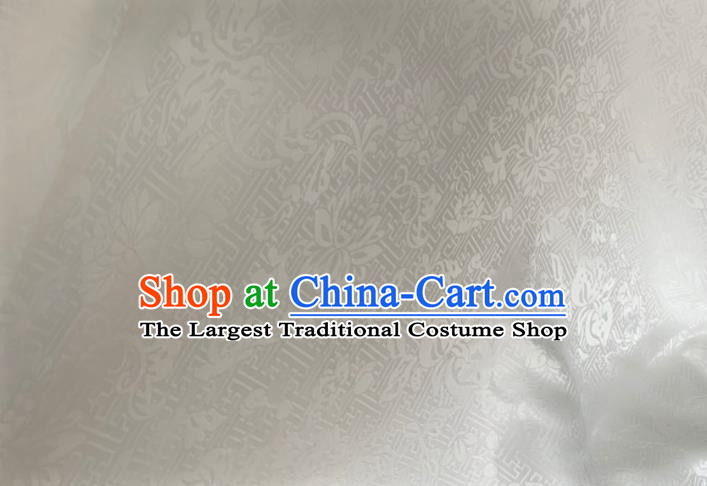 Asian Chinese Classical Lotus Pattern Design White Jacquard Fabric Traditional Silk Material