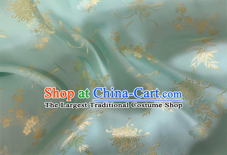 Asian Chinese Classical Plum Orchid Bamboo Chrysanthemum Pattern Design Light Blue Jacquard Fabric Traditional Cheongsam Silk Material