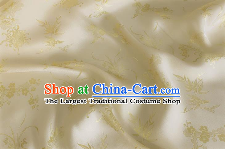 Asian Chinese Classical Plum Orchid Bamboo Chrysanthemum Pattern Design Light Yellow Jacquard Fabric Traditional Cheongsam Silk Material