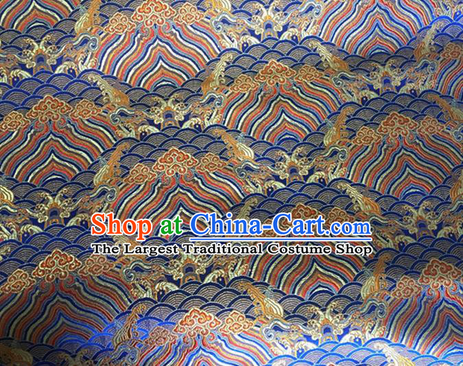 Asian Chinese Classical Wave Cliff Pattern Design Royalblue Brocade Jacquard Fabric Traditional Cheongsam Silk Material