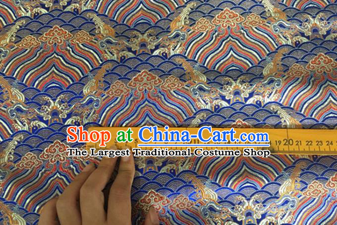 Asian Chinese Classical Wave Cliff Pattern Design Royalblue Brocade Jacquard Fabric Traditional Cheongsam Silk Material