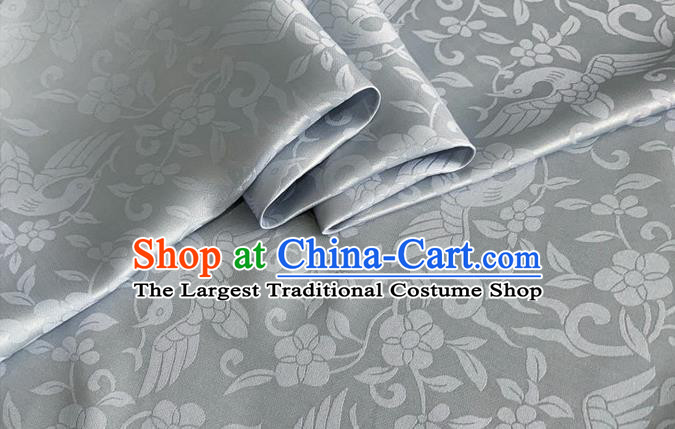 Asian Chinese Classical Birds Pattern Design Grey Brocade Jacquard Fabric Traditional Cheongsam Silk Material