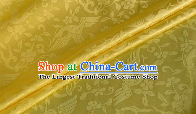 Asian Chinese Classical Birds Pattern Design Yellow Brocade Jacquard Fabric Traditional Cheongsam Silk Material