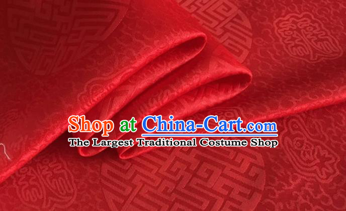 Asian Chinese Classical Longevity Pattern Design Red Brocade Jacquard Fabric Traditional Cheongsam Silk Material