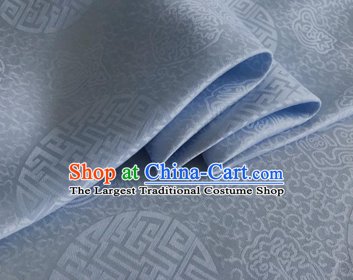 Asian Chinese Classical Longevity Pattern Design Light Blue Brocade Jacquard Fabric Traditional Cheongsam Silk Material