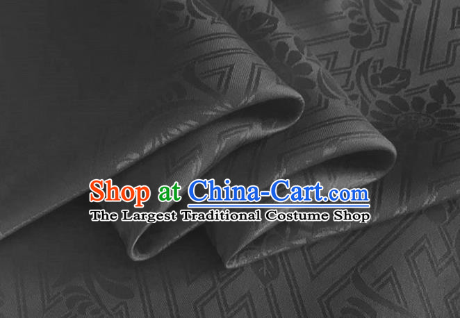 Asian Chinese Classical Daisy Pattern Design Deep Grey Brocade Jacquard Fabric Traditional Cheongsam Silk Material