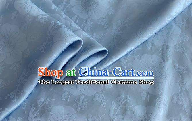 Asian Chinese Classical Plum Blossom Pattern Design Light Blue Silk Fabric Traditional Cheongsam Material