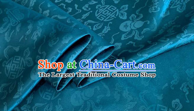 Asian Chinese Classical Ribbon Calabash Pattern Design Peacock Blue Silk Fabric Traditional Cheongsam Material