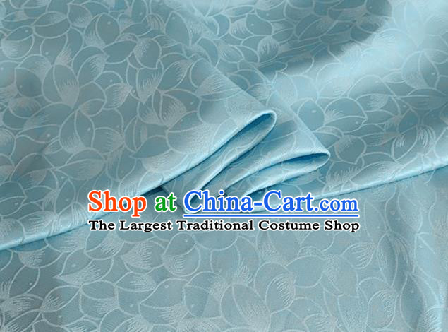 Asian Chinese Classical Lotus Petals Pattern Design Light Blue Silk Fabric Traditional Cheongsam Brocade Material