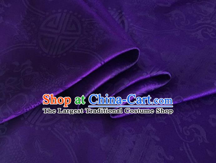Asian Chinese Classical Double Fish Pattern Design Purple Silk Fabric Traditional Cheongsam Material